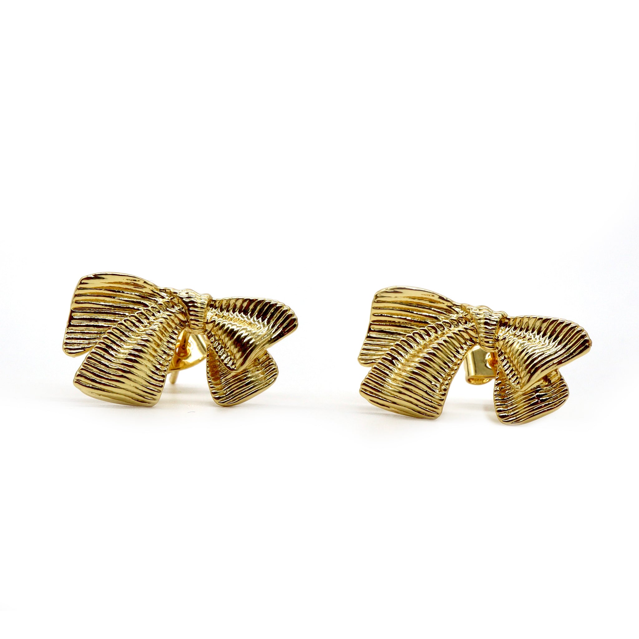 ROMALI 18K Gold-Plated Textured Bow Stud Earrings