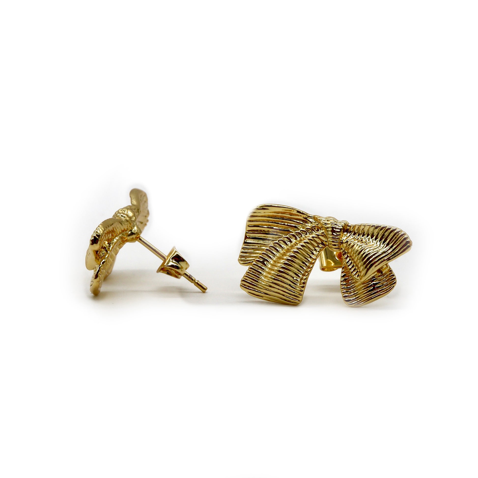 ROMALI 18K Gold-Plated Textured Bow Stud Earrings