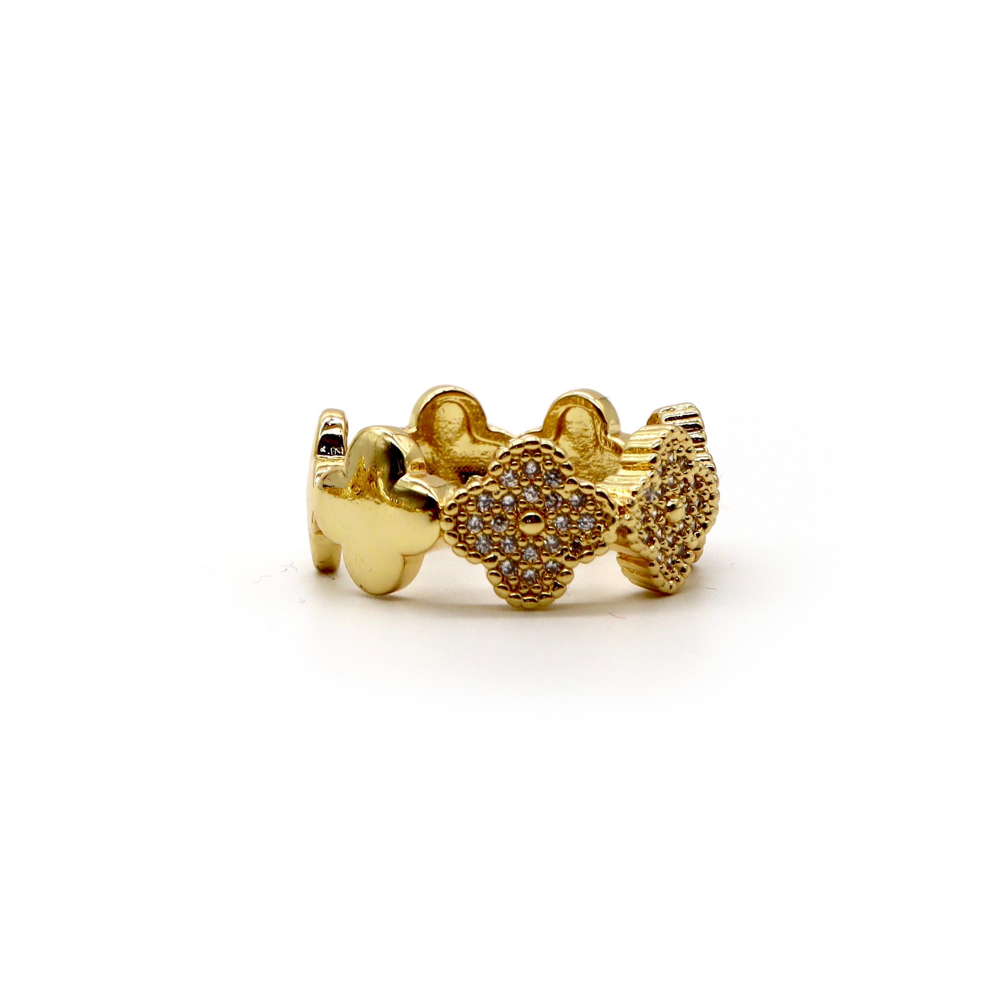 ROMALI 18K Gold-Plated Adjustable Clover Band Ring