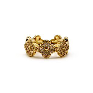 ROMALI 18K Gold-Plated Adjustable Clover Band Ring