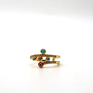 ROMALI 18K Gold-Plated Multi-Evil Eye Adjustable Ring