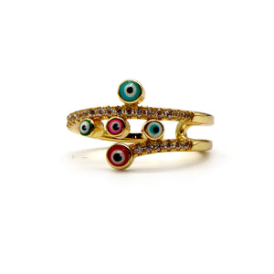 ROMALI 18K Gold-Plated Multi-Evil Eye Adjustable Ring