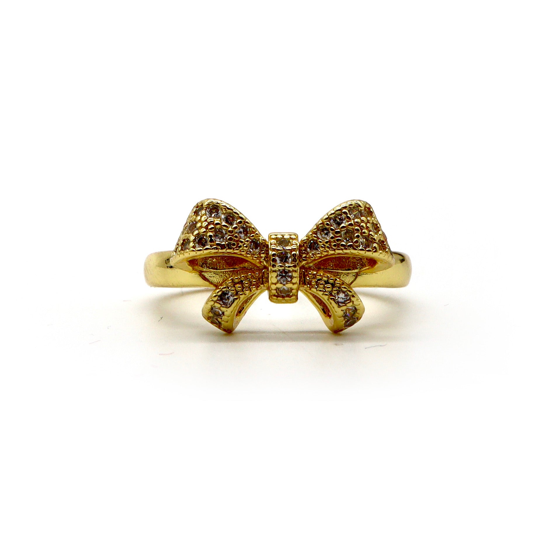 18K Gold-Plated Bow Ring with Pavé Stones – Adjustable