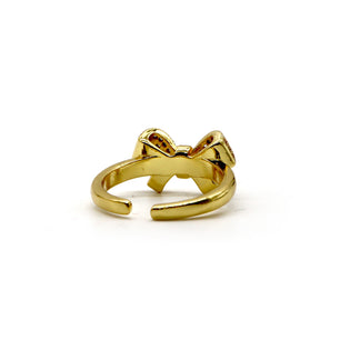 18K Gold-Plated Bow Ring with Pavé Stones – Adjustable