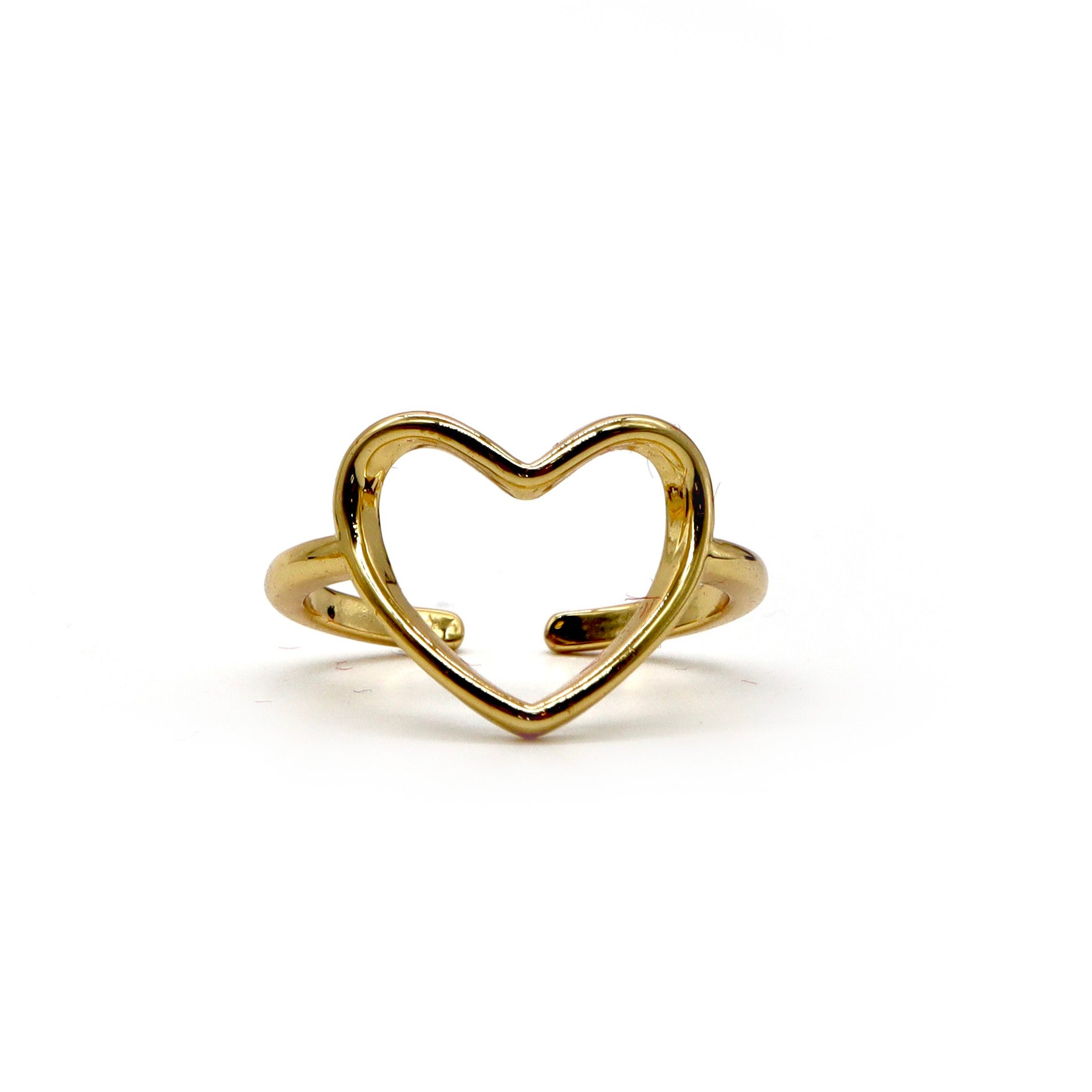 18K Gold-Plated Open Heart Ring – Adjustable Minimalist Design