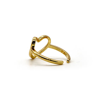 18K Gold-Plated Open Heart Ring – Adjustable Minimalist Design