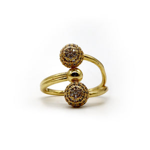 18K Gold-Plated Double Sphere Pavé Ring – Adjustable