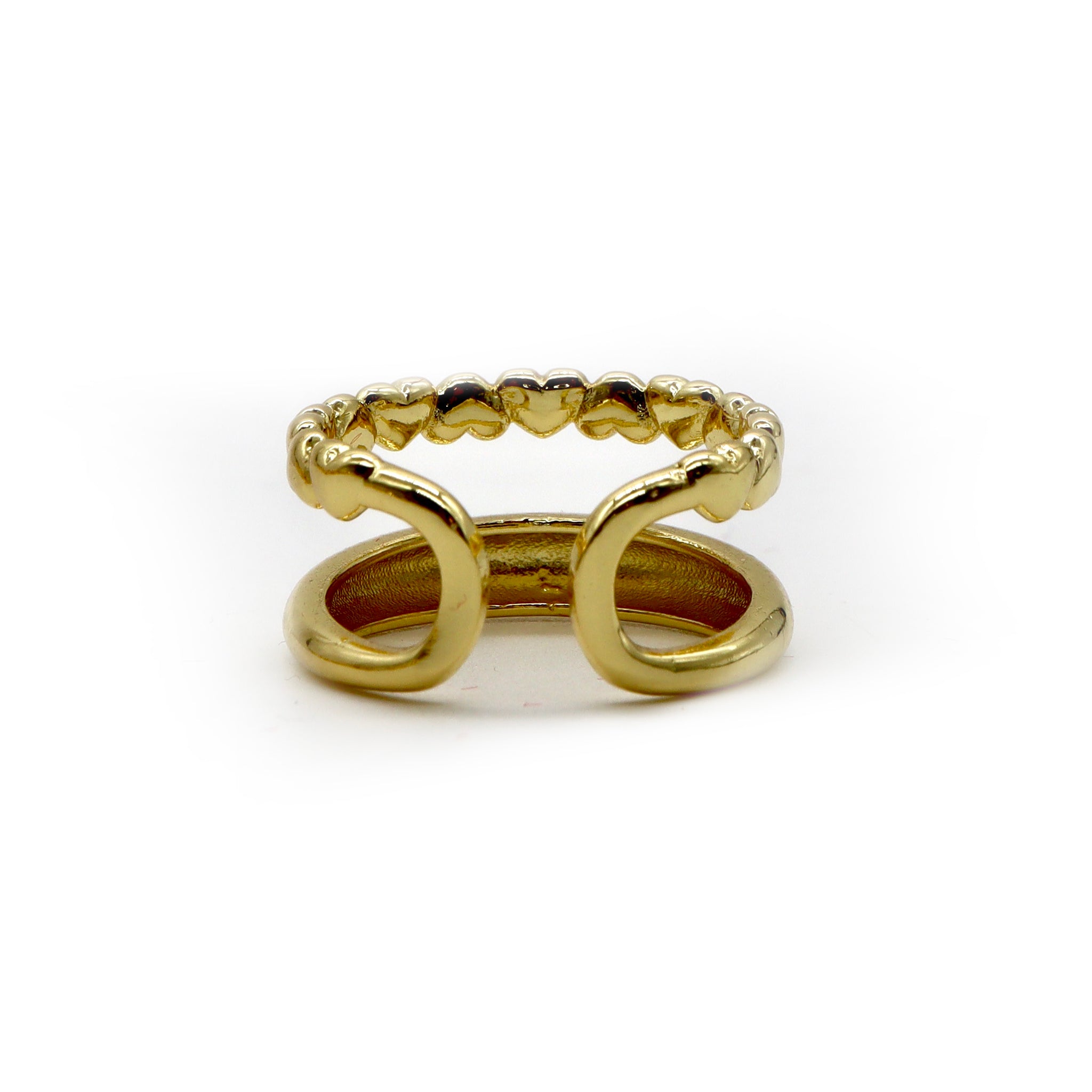 18K Gold-Plated Stacked Heart Ring – Adjustable