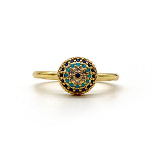 18K Gold-Plated Round Pavé Ring with Blue Stones – Adjustable