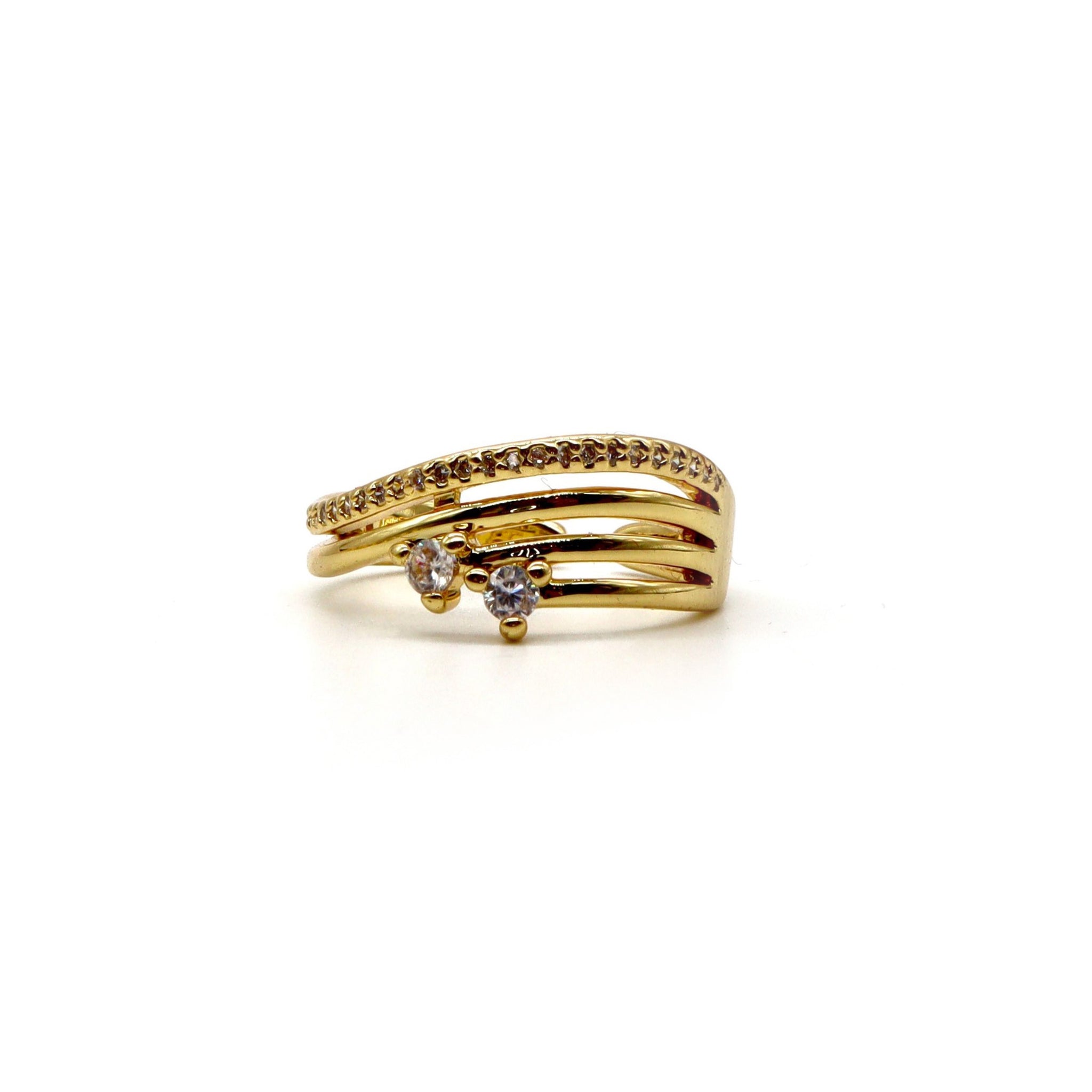 18K Gold-Plated Layered Pavé Ring – Elegant Multi-Band Design