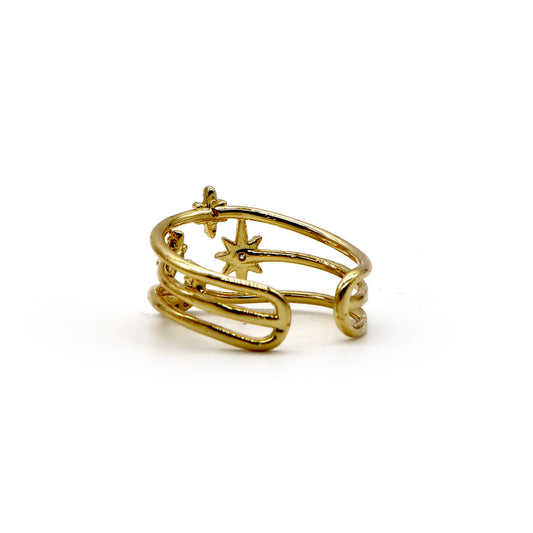 18K Gold-Plated Celestial Moon & Star Ring – Adjustable Pavé Design