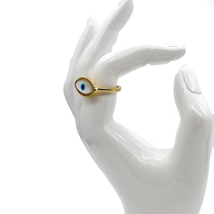 18K Gold-Plated Evil Eye Ring – Adjustable Protective Design