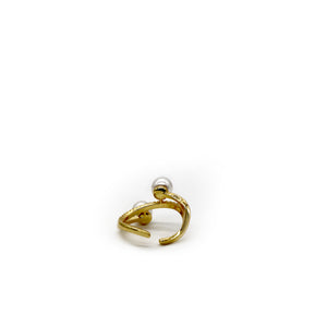 18K Gold-Plated Dual Pearl Pavé Ring – Adjustable Elegance