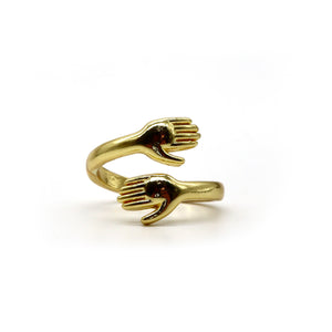 18K Gold-Plated Open Hand Hug Ring – Adjustable Symbolic Design