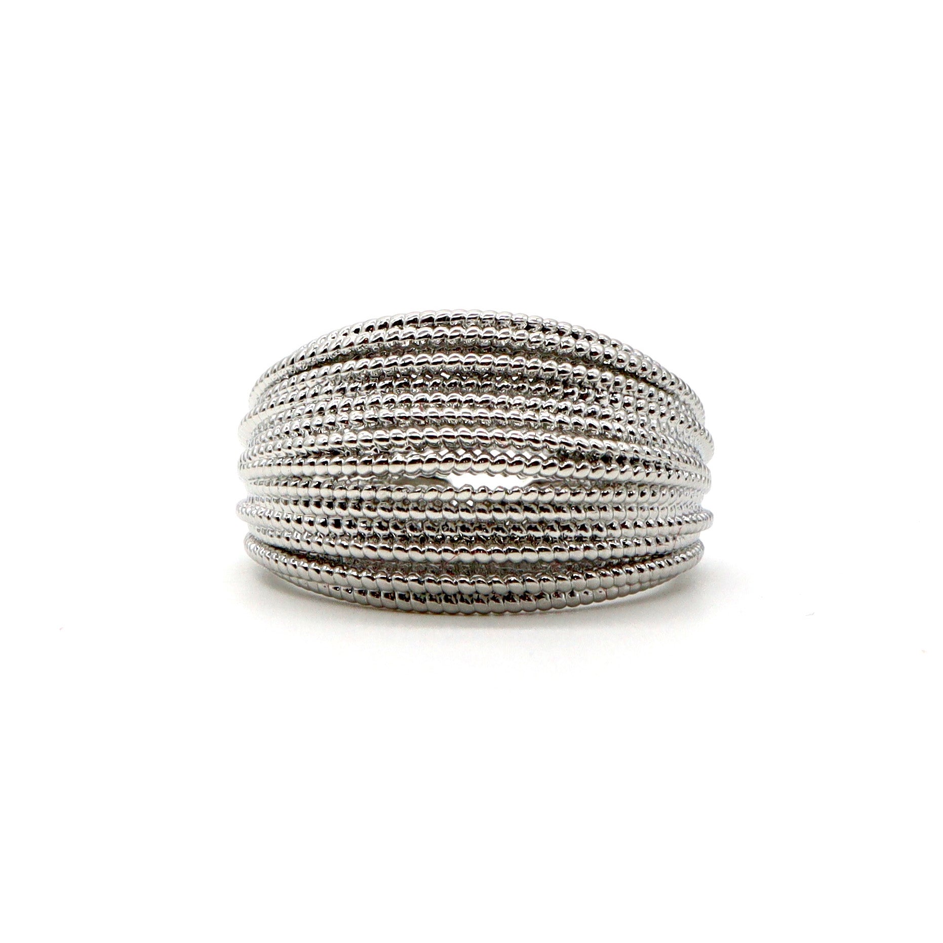 Stainless Steel Textured Layered Band Ring – Adjustable Statement Piece