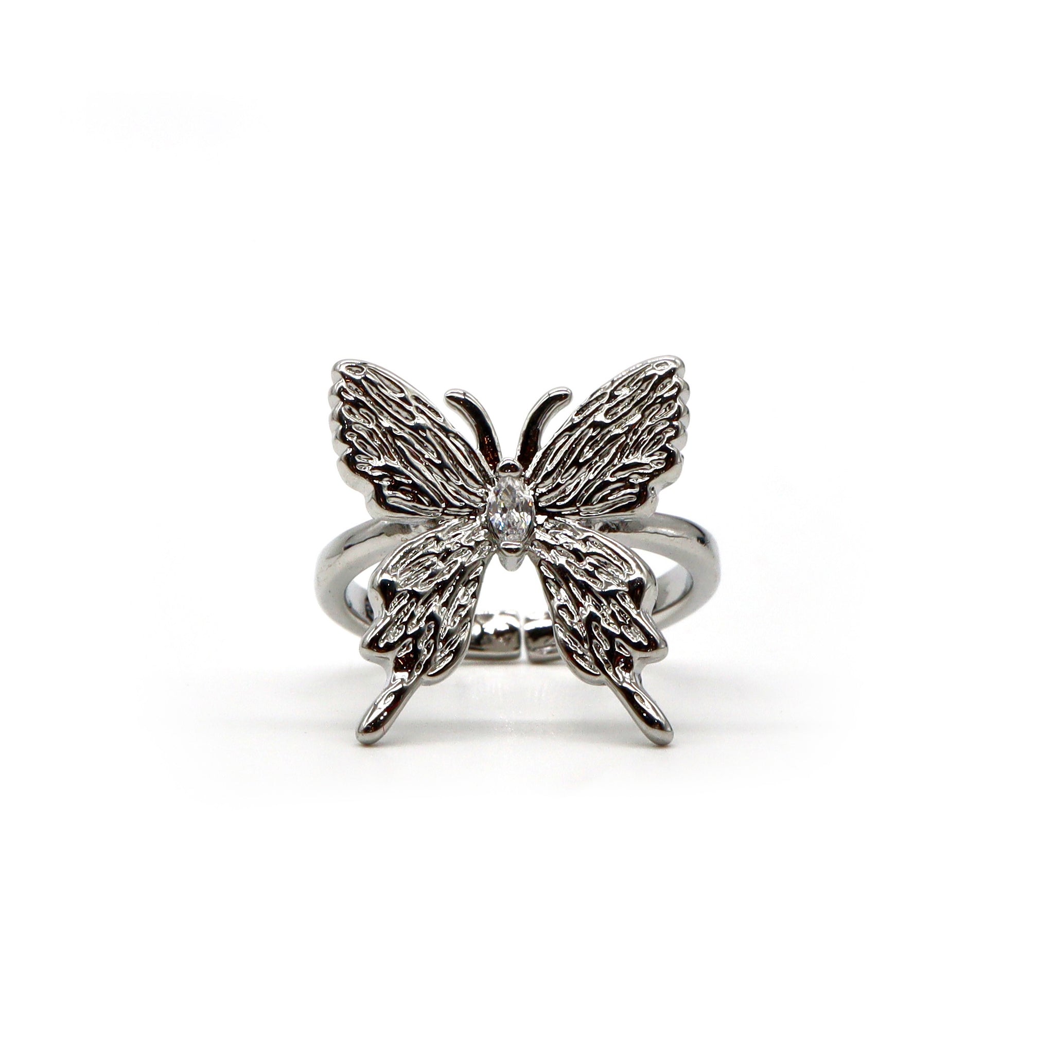 Silver Butterfly Statement Ring – Stainless Steel Adjustable Design