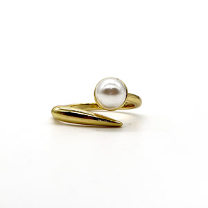 Gold Open Pearl Ring – 18K Gold Plated Adjustable Band