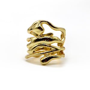 Abstract Wave Gold Ring – 18K Gold Plated Adjustable Design