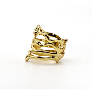 Abstract Wave Gold Ring – 18K Gold Plated Adjustable Design - ROMALI