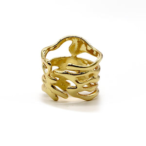Abstract Wave Gold Ring – 18K Gold Plated Adjustable Design - ROMALI