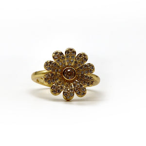 Golden Daisy Crystal Ring – 18K Gold Plated Flower Design