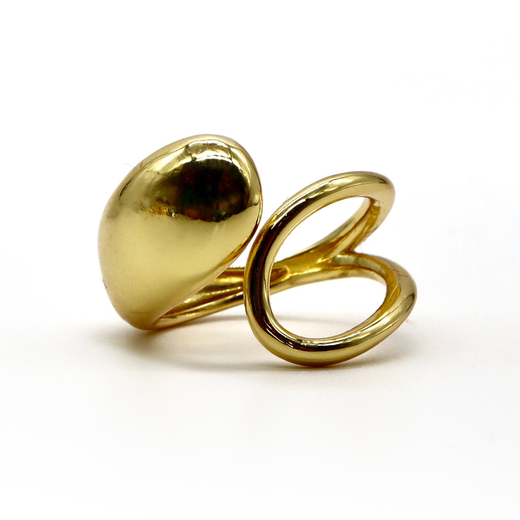 Heart & Dome 18K Gold Plated Open Ring – Bold & Elegant Design