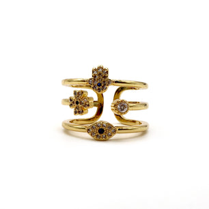 Gold-Plated Evil Eye & Hamsa Multi-Band Ring – 18K Gold Plated