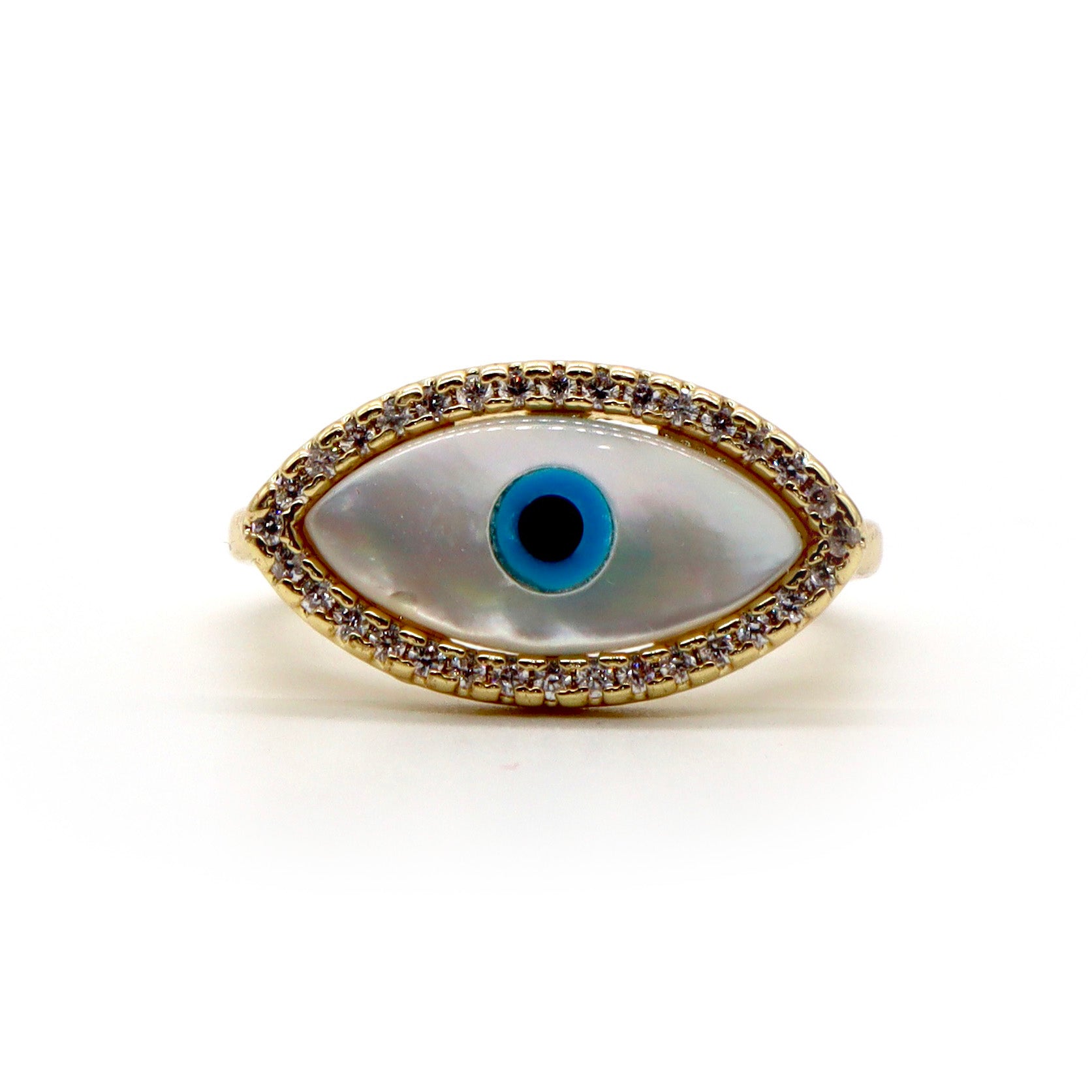 18K Gold-Plated Evil Eye Ring – Adjustable Protective Design