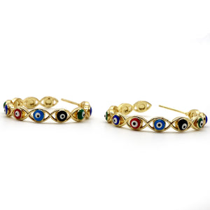 ROMALI 18k Gold-Plated Multi-Colored Evil Eye Hoop Earrings - ROMALI