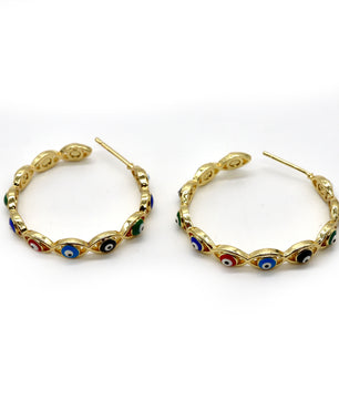 ROMALI 18k Gold-Plated Multi-Colored Evil Eye Hoop Earrings - ROMALI