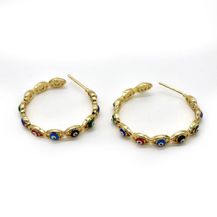 ROMALI 18k Gold-Plated Multi-Colored Evil Eye Hoop Earrings