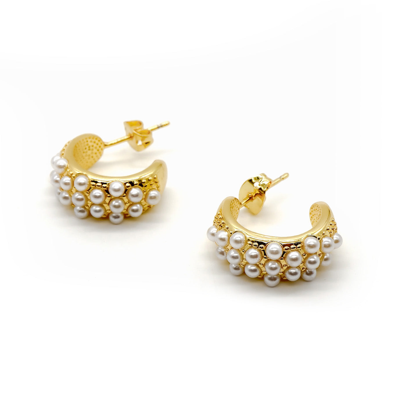 ROMALI 18K Gold-Plated Pearl Cluster Hoop Earrings