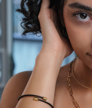 ROMALI Black Twisted Cable Bracelet with 18K Gold-Plated Beaded Accents - ROMALI