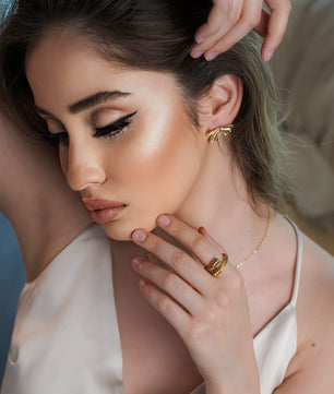 ROMALI 18K Gold-Plated Textured Bow Stud Earrings - ROMALI