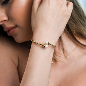 ROMALI 18K Gold-Plated Beaded Cuff Bracelet with Pearl Accents - ROMALI