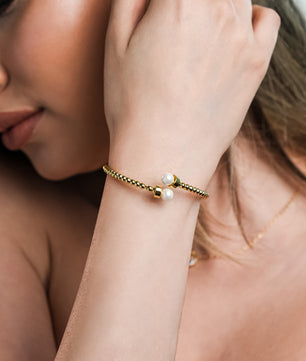 ROMALI 18K Gold-Plated Beaded Cuff Bracelet with Pearl Accents - ROMALI