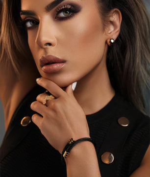 ROMALI Black Twisted Cable Bracelet with 18K Gold-Plated Accents - ROMALI