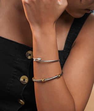 ROMALI Stainless Steel Twisted Cable Bracelet with Polished Oval End Caps - ROMALI