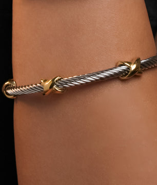 ROMALI Stainless Steel Twisted Cable Cuff Bracelets with Knot Accents - Available in Silver and Two-Tone Gold - ROMALI