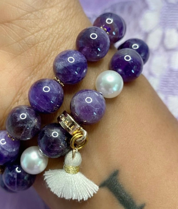 ROMALI Natural Amethyst Beaded Bracelet - Stone of Peace 10mm - ROMALI