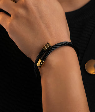 ROMALI Black Twisted Cable Bracelet with 18K Gold-Plated Accents - ROMALI