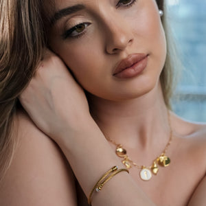 ROMALI Two-Tone 18K Gold-Plated Twisted Cable Bracelet with Pearl Accents - ROMALI