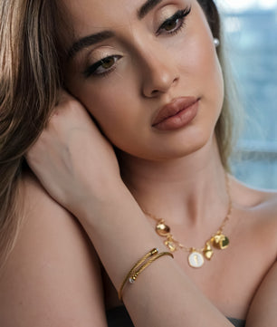 ROMALI Two-Tone 18K Gold-Plated Twisted Cable Bracelet with Pearl Accents - ROMALI