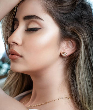 ROMALI 18k Gold-Plated Evil Eye Stud Earrings with Crystals - ROMALI