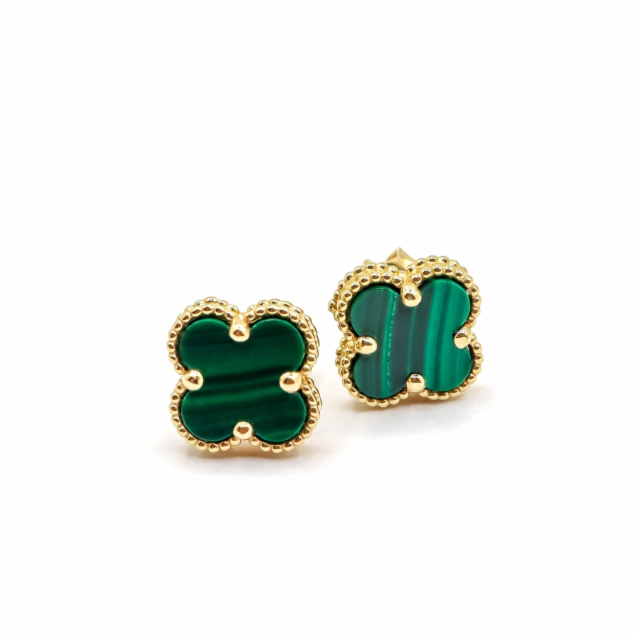 ROMALI 18K Solid Gold Mini Green Malachite Clover Studs