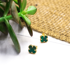 ROMALI 18K Solid Gold Mini Green Malachite Clover Studs