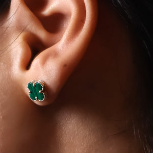 ROMALI 18K Solid Gold Mini Green Malachite Clover Studs