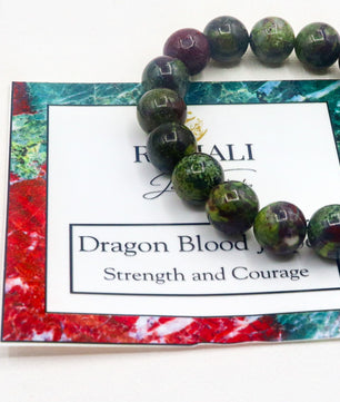 ROMALI Natural Dragon Blood Jasper Beaded Bracelet - Stone of Courage 10mm - ROMALI