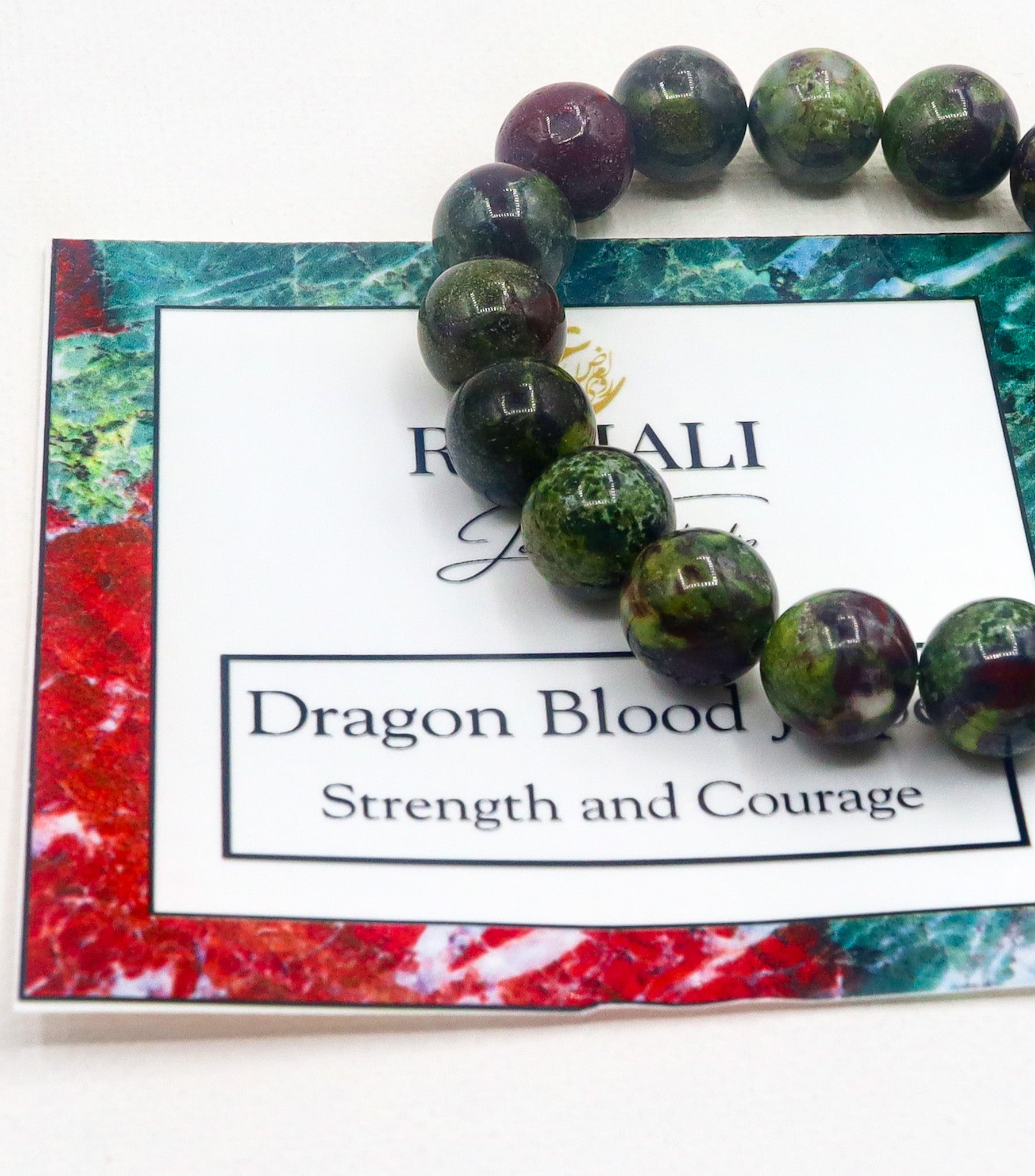 ROMALI Natural Dragon Blood Jasper Beaded Bracelet - Stone of Courage 10mm - ROMALI