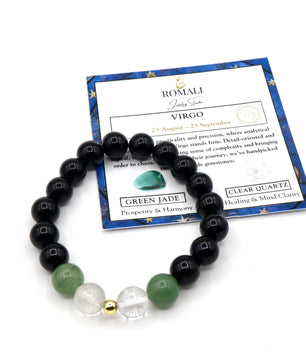 ROMALI Virgo Zodiac Beaded Bracelet - Clear Quartz & Green Jade - ROMALI